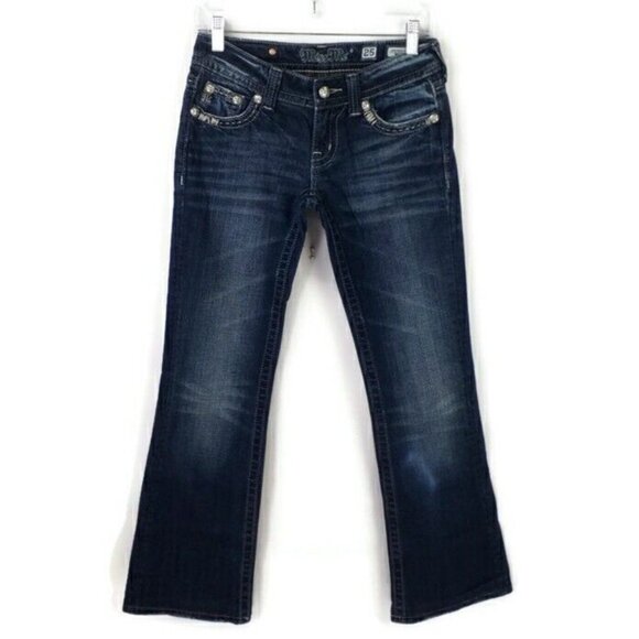 Miss Me JW5180B7V Medium Stonewash Distressed Bootcut Denim Jeans Womens 27 - Picture 3 of 16